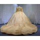 Mumuleo Gold Long Sleeve Ball Gown Floor-Length Modern Satin Quinceanera Dresses with Chapel Train Beading Lace Print 2026