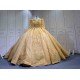 Mumuleo Gold Long Sleeve Ball Gown Floor-Length Modern Satin Quinceanera Dresses with Chapel Train Beading Lace Print 2026