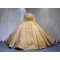 Mumuleo Gold Long Sleeve Ball Gown Floor-Length Modern Satin Quinceanera Dresses with Chapel Train Beading Lace Print 2026