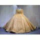 Mumuleo Gold Long Sleeve Ball Gown Floor-Length Modern Satin Quinceanera Dresses with Chapel Train Beading Lace Print 2026