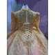 Mumuleo Gold Long Sleeve Ball Gown Floor-Length Modern Satin Quinceanera Dresses with Chapel Train Beading Lace Print 2026