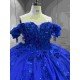 Mumuleo Royal Blue Ball Gown Floor-Length Quinceanera Dress XV with Chapel Train Modern Satin Lace Print Knitted for Teenagers