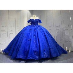 Mumuleo Royal Blue Ball Gown Floor-Length Quinceanera Dress XV with Chapel Train Modern Satin Lace Print Knitted for Teenagers