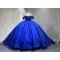 Mumuleo Royal Blue Ball Gown Floor-Length Quinceanera Dress XV with Chapel Train Modern Satin Lace Print Knitted for Teenagers