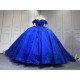 Mumuleo Royal Blue Ball Gown Floor-Length Quinceanera Dress XV with Chapel Train Modern Satin Lace Print Knitted for Teenagers