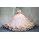 Mumuleo Blush Pink Modern Ball Gown Floor-Length Quinceanera XV Dress with Chapel Train Satin Fabric Print Design for Teenagers
