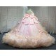 Mumuleo Blush Pink Modern Ball Gown Floor-Length Quinceanera XV Dress with Chapel Train Satin Fabric Print Design for Teenagers