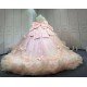 Mumuleo Blush Pink Modern Ball Gown Floor-Length Quinceanera XV Dress with Chapel Train Satin Fabric Print Design for Teenagers