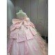 Mumuleo Blush Pink Modern Ball Gown Floor-Length Quinceanera XV Dress with Chapel Train Satin Fabric Print Design for Teenagers