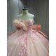 Mumuleo Blush Pink Modern Ball Gown Floor-Length Quinceanera XV Dress with Chapel Train Satin Fabric Print Design for Teenagers