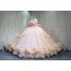 Mumuleo Blush Pink Modern Ball Gown Floor-Length Quinceanera XV Dress with Chapel Train Satin Fabric Print Design for Teenagers