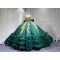 Mumuleo Emerald Green Quinceanera Ball Gown Floor-Length Chapel Train Modern Satin Knitted Dress for Teenagers
