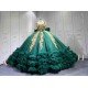 Mumuleo Emerald Green Quinceanera Ball Gown Floor-Length Chapel Train Modern Satin Knitted Dress for Teenagers