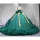 Mumuleo Emerald Green Quinceanera Ball Gown Floor-Length Chapel Train Modern Satin Knitted Dress for Teenagers
