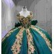 Mumuleo Emerald Green Quinceanera Ball Gown Floor-Length Chapel Train Modern Satin Knitted Dress for Teenagers