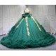 Mumuleo Emerald Green Quinceanera Ball Gown Floor-Length Chapel Train Modern Satin Knitted Dress for Teenagers