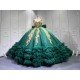 Mumuleo Emerald Green Quinceanera Ball Gown Floor-Length Chapel Train Modern Satin Knitted Dress for Teenagers