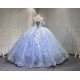 Mumuleo Blue Quinceanera Floor-Length Ball Gown Modern Satin Lace Flowers Crystal Natural Waist Printed Dresses 2026