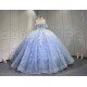 Mumuleo Blue Quinceanera Floor-Length Ball Gown Modern Satin Lace Flowers Crystal Natural Waist Printed Dresses 2026