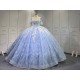 Mumuleo Blue Quinceanera Floor-Length Ball Gown Modern Satin Lace Flowers Crystal Natural Waist Printed Dresses 2026