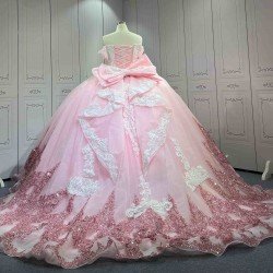 Mumuleo Princess Pink Sweetheart Natural Waist Knitted Lace Summer Modern Quinceanera Dresses Vestido De XV