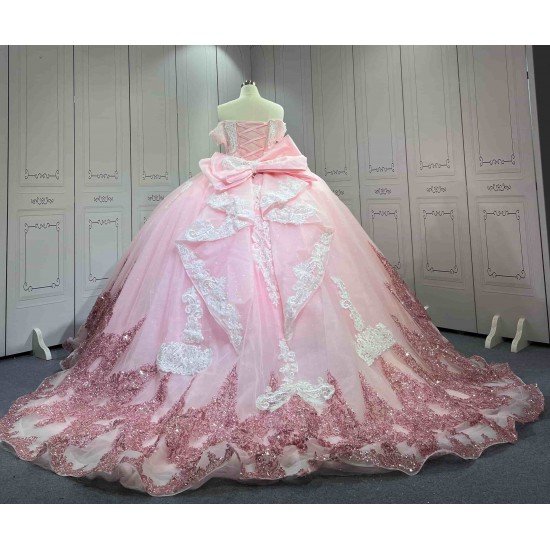 Mumuleo Princess Pink Sweetheart Natural Waist Knitted Lace Summer Modern Quinceanera Dresses Vestido De XV