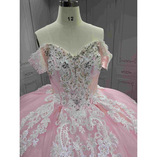 Mumuleo Princess Pink Sweetheart Natural Waist Knitted Lace Summer Modern Quinceanera Dresses Vestido De XV