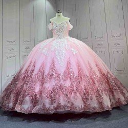 Mumuleo Princess Pink Sweetheart Natural Waist Knitted Lace Summer Modern Quinceanera Dresses Vestido De XV