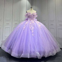 Mumuleo Lilac Quinceanera Ball Gown Floor-Length Modern Satin Knitted Dress with Natural Waist Appliques