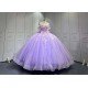 Mumuleo Lilac Quinceanera Ball Gown Floor-Length Modern Satin Knitted Dress with Natural Waist Appliques