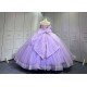 Mumuleo Lilac Quinceanera Ball Gown Floor-Length Modern Satin Knitted Dress with Natural Waist Appliques