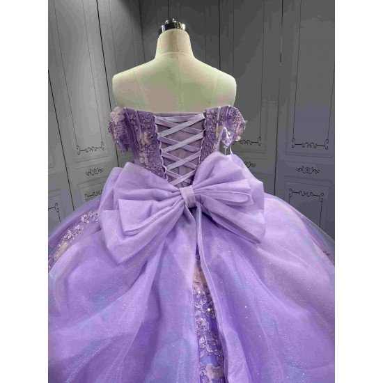 Mumuleo Lilac Quinceanera Ball Gown Floor-Length Modern Satin Knitted Dress with Natural Waist Appliques