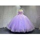 Mumuleo Lilac Quinceanera Ball Gown Floor-Length Modern Satin Knitted Dress with Natural Waist Appliques