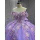 Mumuleo Lilac Quinceanera Ball Gown Floor-Length Modern Satin Knitted Dress with Natural Waist Appliques