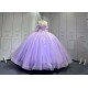 Mumuleo Lilac Quinceanera Ball Gown Floor-Length Modern Satin Knitted Dress with Natural Waist Appliques