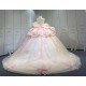 Mumuleo Light Pink Ball Gown Quinceanera Dresses with Chapel Train off the Shoulder Satin Fabric Modern Style 2027