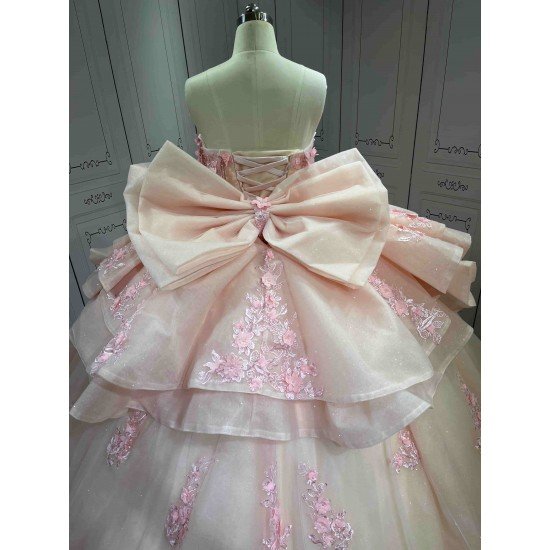 Mumuleo Light Pink Ball Gown Quinceanera Dresses with Chapel Train off the Shoulder Satin Fabric Modern Style 2027