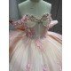 Mumuleo Light Pink Ball Gown Quinceanera Dresses with Chapel Train off the Shoulder Satin Fabric Modern Style 2027