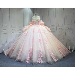 Mumuleo Light Pink Ball Gown Quinceanera Dresses with Chapel Train off the Shoulder Satin Fabric Modern Style 2027