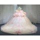 Mumuleo Light Pink Ball Gown Quinceanera Dresses with Chapel Train off the Shoulder Satin Fabric Modern Style 2027