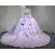 Mumuleo Lavender Quinceanera Ball Gown Floor-Length Sweep Train Modern Satin Knitted Print Dress with Detachable Coat