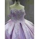 Mumuleo Lavender Quinceanera Ball Gown Floor-Length Sweep Train Modern Satin Knitted Print Dress with Detachable Coat