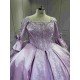 Mumuleo Lavender Quinceanera Ball Gown Floor-Length Sweep Train Modern Satin Knitted Print Dress with Detachable Coat
