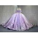 Mumuleo Lavender Quinceanera Ball Gown Floor-Length Sweep Train Modern Satin Knitted Print Dress with Detachable Coat