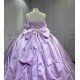 Mumuleo Lavender Quinceanera Ball Gown Floor-Length Sweep Train Modern Satin Knitted Print Dress with Detachable Coat