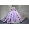 Mumuleo Lavender Quinceanera Ball Gown Floor-Length Sweep Train Modern Satin Knitted Print Dress with Detachable Coat