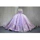 Mumuleo Lavender Quinceanera Ball Gown Floor-Length Sweep Train Modern Satin Knitted Print Dress with Detachable Coat
