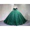 Mumuleo Emerald Green Quinceanera Dresses-Ball Gown Floor-Length Off-The-Shoulder Sweetheart Neckline Sweep Train 100% Polyester