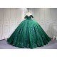 Mumuleo Emerald Green Quinceanera Dresses-Ball Gown Floor-Length Off-The-Shoulder Sweetheart Neckline Sweep Train 100% Polyester