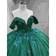 Mumuleo Emerald Green Quinceanera Dresses-Ball Gown Floor-Length Off-The-Shoulder Sweetheart Neckline Sweep Train 100% Polyester